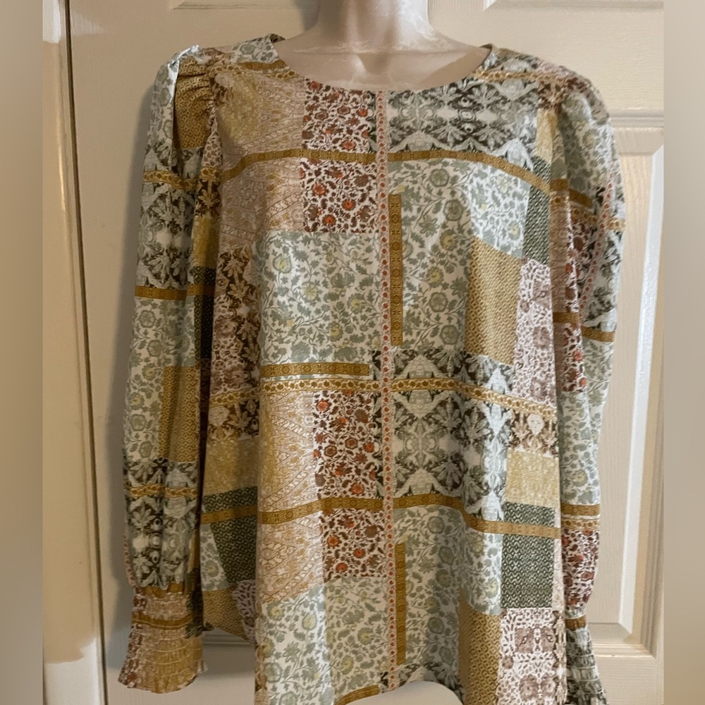 Pleione Patchwork Look Blouse Size Large‎
